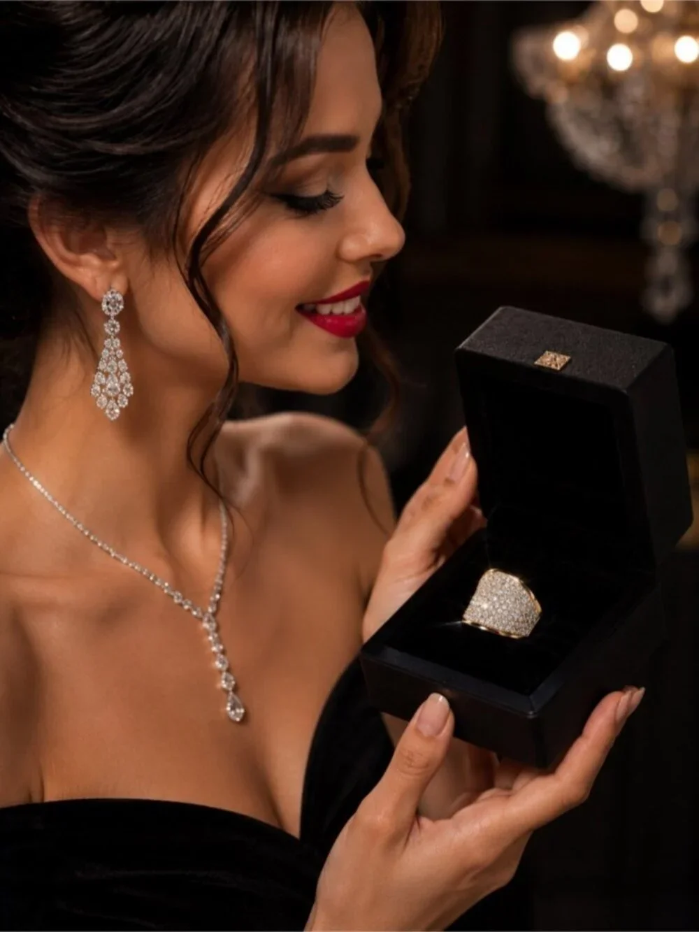 Glam Luxury Gold Crystal Pave Cocktail Ring